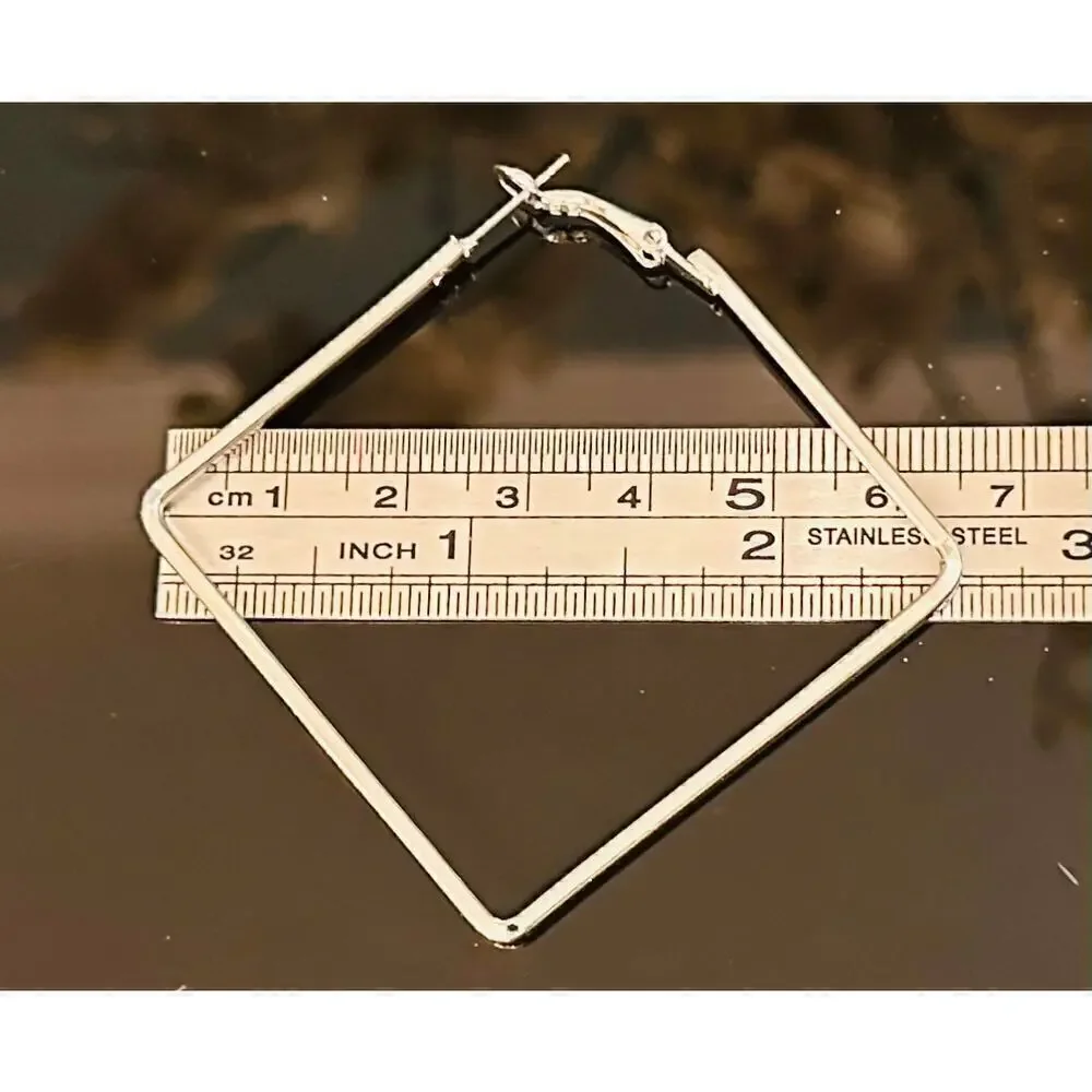 Minimalist Square “Hoop” Silver Tone Earrings